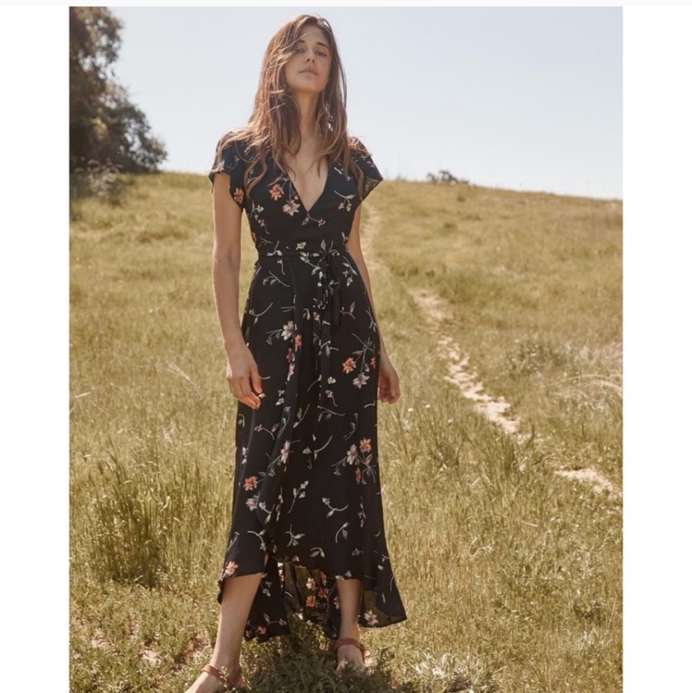 Christy Dawn Night Floral Black Dress Maxi L